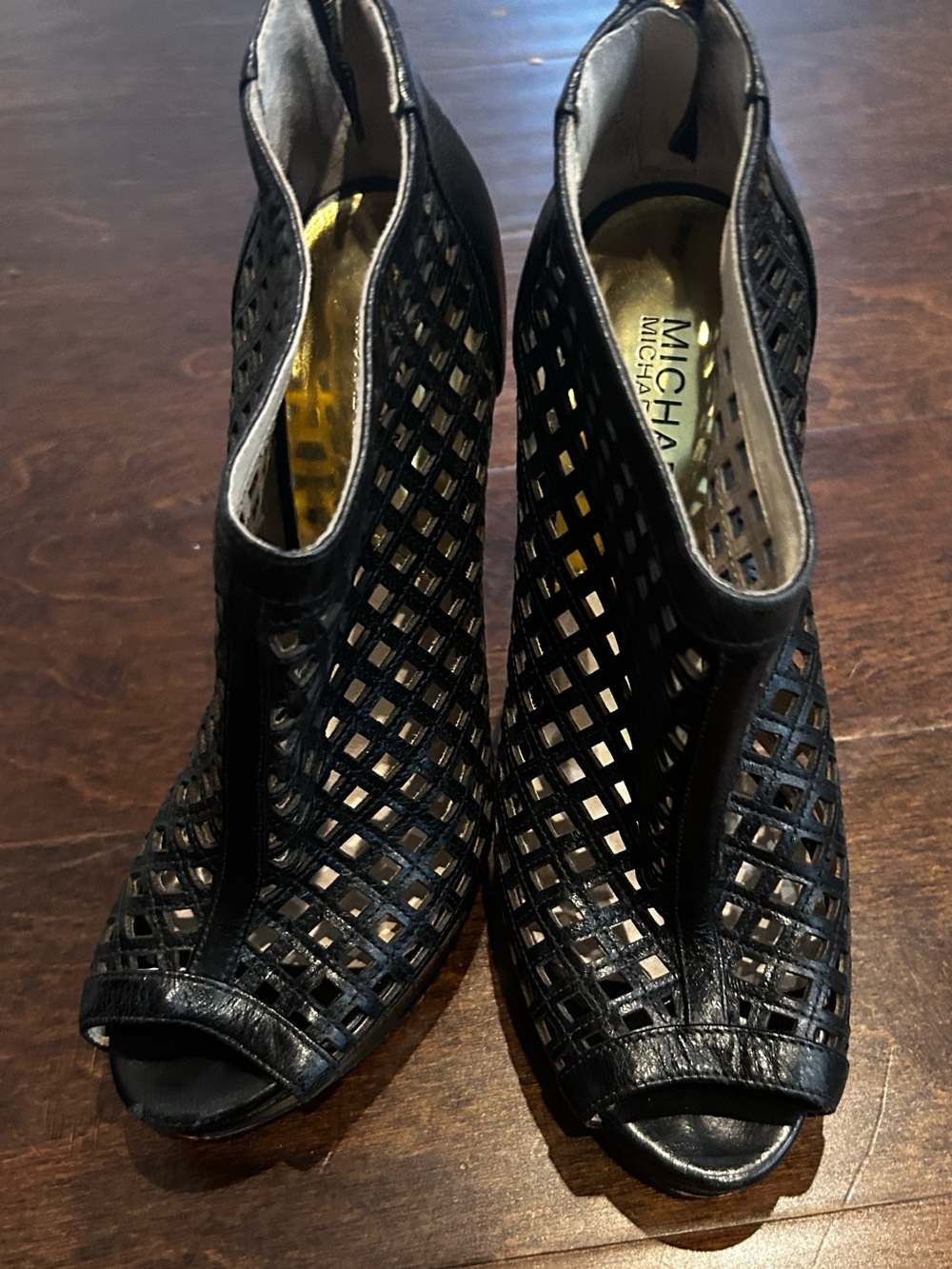 Michael Kors Black Laser-Cut Peep-Toe Booties